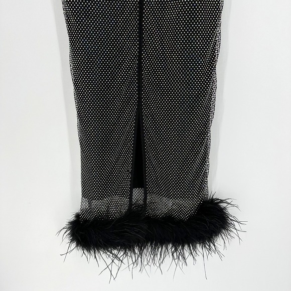 NWT Mew Mews Black Rhinestone Bowie‎ Mesh Diamond Feather Bandage Maxi Dress L - Picture 11 of 15
